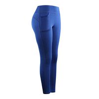 Hyioammb Women Stretch Yoga Leggings with Side Pocket Slim Fitness Trousers Running Gym Sports Active Pants(Blue,L)