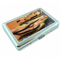 Fiji Island Pin Up Girls Paradise Beach S8 Silver Cigarette Case Metal Wallet Id Holder 4" X 2.75" RFID Protection
