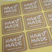 AKOAK 20 Sheets 240 Pcs/Lot Square White HAND MADE Stickers Kraft Paper Sticker Labels DIY Handmade Envelopes Stickers and Gift Packaging Bake Decoration Seal Stickers