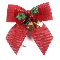 KIMTAN 12pcs Delicate Bowknot Bows with Small Bells DIY Bows Craft Christmas Tree Decoration Christmas Bow Tie (red1)
