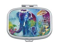 FKCDES Pill Box - Customized Mother and Child Elephant Pattern Design Pill Boxes, Portable Rectangular Metal Silver Pills Case, Compact 2 Space, Pill Cases for Travel/Pocket/Purse.