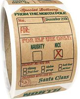 Christmas Gift Tags, 100 2” x 3” Santa Claus Labeling Stickers (Kraft Brown)