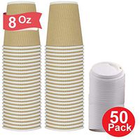 1InTheHome 8 Oz Paper Cups, Paper Coffee cups 8 oz, 8 Oz. Disposable Insulated Ripple Wall Paper Coffee Hot Cups with Lids (50 Cups & 50 Lids))