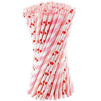 50/100/150 Paper Straws Party Decoration Striped Drinking Straws for Birthday, Wedding, Christmas, Celebration Parties (Pink 1)