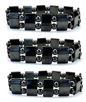 PURPLE WHALE Unisex Men Women Magnetic Black Hematite Sleek Stretch Magnetic Therapy Bracelet - 3 Pieces- hb003-set