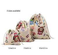Nuni Owl On Branch Pattern Cotton Drawstring Pouches Muslin Bags Gift Bags Sacks Sachet Bags for Jewelry Candy Favors Wedding Birthday Party Tan 3 Sizes Available 1-12 Counts (7.5x9.5/1 Bag)
