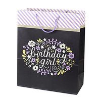 Hallmark 15" Extra Large Birthday Gift Bag (Purple Flowers and Stripes, Birthday Girl) for Daughter, Granddaughter, Niece, Best Friend and More