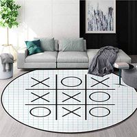 DESPKON-HOME Xo Modern Machine Round Bath Mat,Tic Tac Toe Motif On Square Striped Notebook Background School Artistic Design Non-Slip No-Shedding Kitchen Soft Floor Mat Round-59 Inch,Pale Blue Black