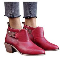 Clearence Women's Leather Wedge Boots Shoes Casual Comfortable Short Tube Roman Shoes 4.5-11.5 (Red, US:7)