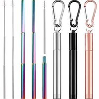 3 Pieces Portable Stainless Steel Straw Set Telescopic Metal Drinking Straws Reusable Straw with Cleaning Brush, Stainless Steel Carrying Case and Keychain (Multicolor Straw, Silver Black Rose Gold)