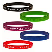 Custom Dairy Allergy ID Bracelet Wristband Combo - 5 Pack - 6 Inches - Black Blue Green Red Purple