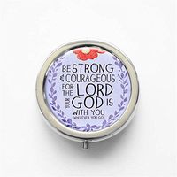 RhyNSky Be Strong and Courageous Mini Portable Pocket Purse Pill Box Case Pillbox, 3 Compartments, Silvery, 190