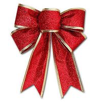 Velidy Christmas Bows Xmas Tree Topper Glitter Bowknots Xmas Bow Ribbon for Christmas Party Gift Present 10Pcs (Red)