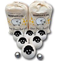 Shepherd & Co. 8 Pc Wool Felt Dryer Balls Set - 6 XXL Natural Eco Friendly Fabric Softener, Anti Static Metal Balls - Reduces Wrinkles & Laundry Drying Time, Baby Safe, Reusable, Gift Set