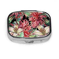 Burgundy Dahlia White Lily Watercolor Pattern Small Pill Cases Fashionable Pill Case Tablet Holder Wallet Organizer Case for Pocket Or Purse