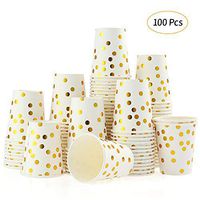 Disposable Paper Cups Esonmus 100pcs/set 9 oz Gold Dot Stamped Party Cups Set of 100pcs Paper Cup Golden Polka Dot Disposable Cups Disposable Beverage Cups