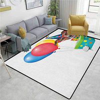 YucouHome Kids Birthday Abstract Area Rug for Bedroom, Colorful Balloons Boxes and Dots Print Dog Animal Puppy with Party Cone Print, Fashionable High Class Living Dinning Room(2.5'x 7') Multicolor