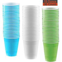 18 oz Party Cups, 96 Count - Aqua, White, Lime Green - 32 Each Color