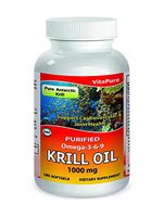 VitaPure Krill Oil 1000 mg 180 Softgels - Pure Antarctic Krill - Purified Omega 3-6-9 -Supports Cardiovascular and Joint Health