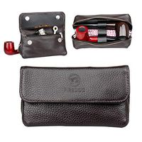 Genuine Leather Smoking Tobacco Pipe Pouch Case Bag for 2 Pipes Tamper Filter Tool Cleaner Preserve Freshness (Brown)