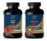 Metabolism and Nutrition - Grape Seed Extract – GRAVIOLA Extract - graviola Extract - 2 Bottles Combo (30 Capsules + 60 Capsules)