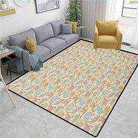 Tea Party ikat Area Rug Entryway, Hand Drawn Traditional Cake with Frosting and Dishes on Heart Filled Backdrop, Durable Rugs - Living, Dinning, Office, Rooms & Bedrrom, Hallway Carpet(8'x 10')
