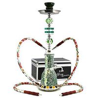 NeverXhale Deluxe Series: 20" 2 Hose Hookah Shisha Complete Set w/ Travel Case - Mosaic Tile Art Glass Vase (Green)