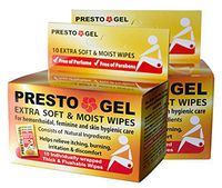 PRESTO GEL Extra Soft & Moist Wipes for hemorrhoidal, Feminine and Skin hygienic Care (Set of 2) 20 Individually Wrapped Thick & Flushable Wipes