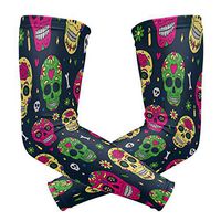 LEVEIS Dia De Muertos Sugar Skull Arm Sleeves UV Protection for Men Women Sunblock Protective Gloves Running Golf Cycling Driving Long Arm Cover 1 Pair