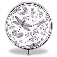 Travel Pill Case for Purse, 3 Compartments, Travel Pill Organizer Portable Pill Box Pill Holders for Traveling (Dragonfly & Flowers)