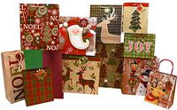Deluxe 41 Piece Christmas Holiday Embellished Gift Bag Set,11 Assorted Bags with 30 Sheets of Tissue (Christmas Burlap Classic Series)