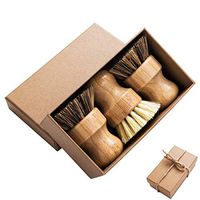 Palm Pot Brush- Bamboo Round 3 Packs Mini Dish Brush Natural Scrub Brush Durable Scrubber Cleaning Kit with Union Fiber and Tampico Fiber for Cleaning Pots, Pans and Vegetables
