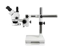 Vision Scientific VS-3F-IFR07 Simul-Focal Trinocular Zoom Stereo Microscope, 10x Widefield Eyepiece, 0.7X-4.5X Zoom Range, 7X-45x Magnification Range, Single Arm Boom Stand, 144-LED Ring Light