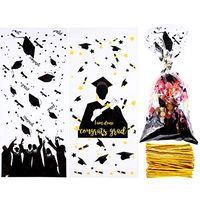 Boao 100 Pieces Graduation Cellophane Bags Clear Cellophane Bags Treat Bags Goodies Bags with 150 Pieces Twist Ties for Graduation Party Supplies (Style 10)