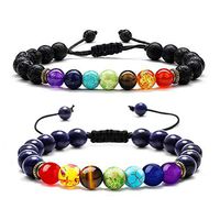 PAERAPAK Diffuser Chakra Bracelet - 7 Chakras 8mm Lava Rock Aromatherapy Essential Oil Diffuser Bracelet Men Women Stress Relief Yoga Beads Bracelet Bangle