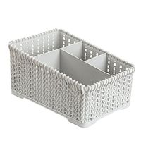 QIUUE Bathroom Cosmetic Storage Basket Office Plastic Storage Box Desktop Finishing Box Cosmetics Debris Case (Light Grey)