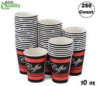 250 Pack - 10oz Classic Durable Disposable Paper Coffee Hot Cups For Hot/Cold Drink, Coffee, Tea, Cocoa, Travel, Office, Home, Cider, Hot Chocolate, To go, by EcoQuality (10 ounce - 250 Count Cups)