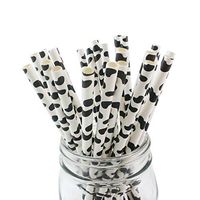 IPALMAY Black and White Cow Pattern Biodegradable Paper Drinking Straws, Striped Dot Chevron, 7.75 Inches, Pack of 100