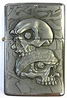 Eclipse Biker Crazy Double Skull Design Windproof Jet Flame Pocket Torch Lighter, 1880
