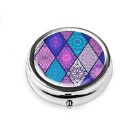 Pill Box - Lizimandu Compact 3 Compartment Medicine Case, Pill Box for Pocket or Purse (2-Diamond Boho)