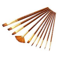 Fine Tip Paint Brush Set 10 Pcs Kids Nylon Flat Hair Acrylic Small Watercolor Oil Artist Painting Kits (Brown)