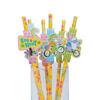 Paper Straws With Easter Character Cutouts (set of 24)