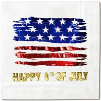 4 of July USA Flag Brushstroke Pack 50 Napkins Gold Foil Cocktail