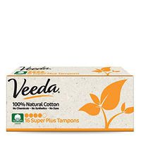 Veeda 100% Natural Cotton Applicator Free Tampons Super Absorbent Comfort Digital Super Plus Tampons Chlorine Toxin and Pesticide Free, 16 Count
