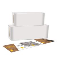 [Set of Two] Cable Management Box Cord Organizer, Large Storage Holder for Desk, TV, Computer, USB Hub, System to Cover and Hide Power Strips & Cords - 16 x 6.2 x 5.4 and 13 x 5.3 x 5 inches (White)