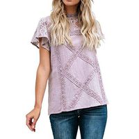 general3 Womens Short Sleeve Tops Lace Patchwork O-Neck T-Shirt Flare Ruffles Cotton Shirt Blouse (Purple, Large)