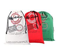 KEFAN 3 Pack Christmas Bag Santa Sack Canvas Bag for Gifts Santa Sack with Drawstrings Extra Large Size 27.5"x19.5" (Pattern 1)