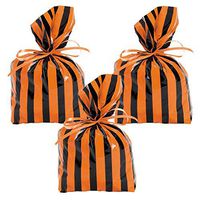 BLACK & ORANGE STRIPED CELLO BAGS - Party Supplies - 12 Pieces