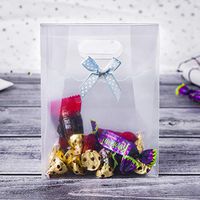 ONE MORE Plastic Treat Gift Bags with Handle Included of Butterfly Bow,Small Clear Bag 15pcs of Pack (Blue,15)