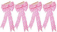 4 Valentine White Wired Satin Bows with Pink Heart Pattern! 9.85x22.83IN
